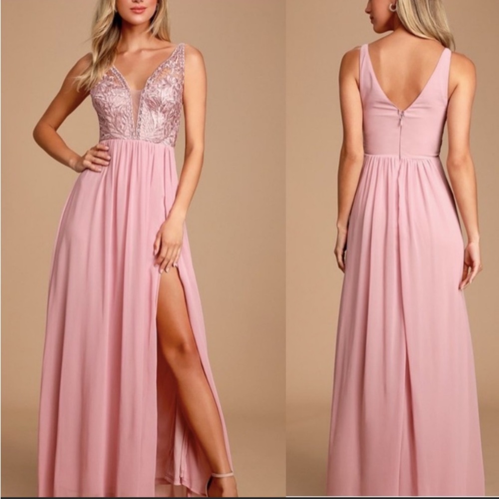 Lulus MELVINA DUSTY LAVENDER LACE CHIFFON Dress